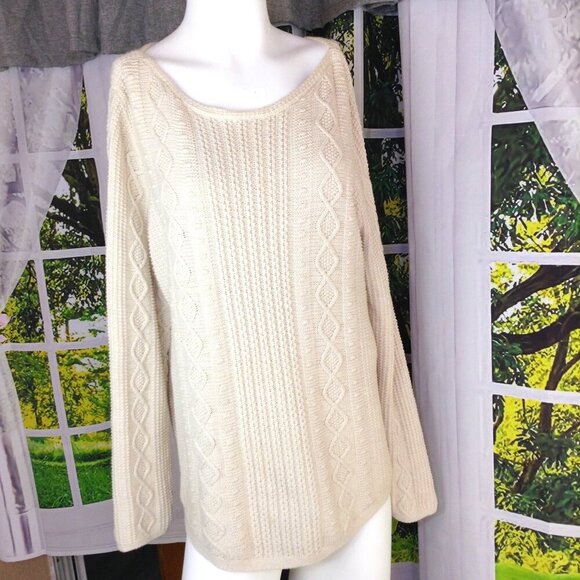 JEANNE PIERRE Sweaters - Jeanne Pierre XL Cotton/Chunky Fisherman's Knit, Eclectic Granny, Rolled neck